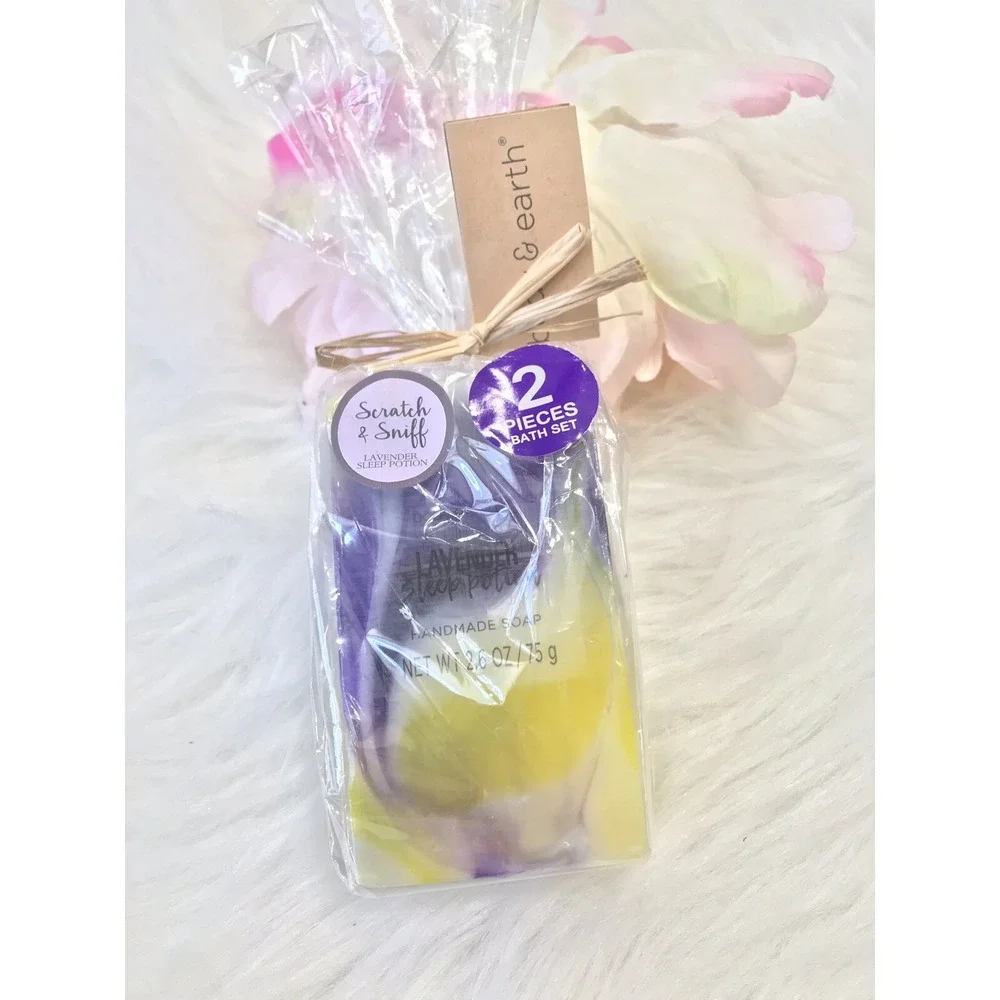 Body & Earth Lavender Sleep Potion Handmade Soap 2 Piece Set Purple Yellow 2.6oz